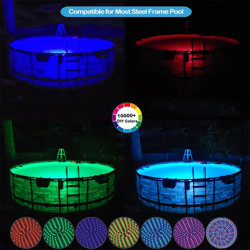 Lampu bawah air RGB 10M, lampu kolam renang penyedot magnetik IP67, kontrol ponsel 25W tanpa pukulan, lampu LED kolam