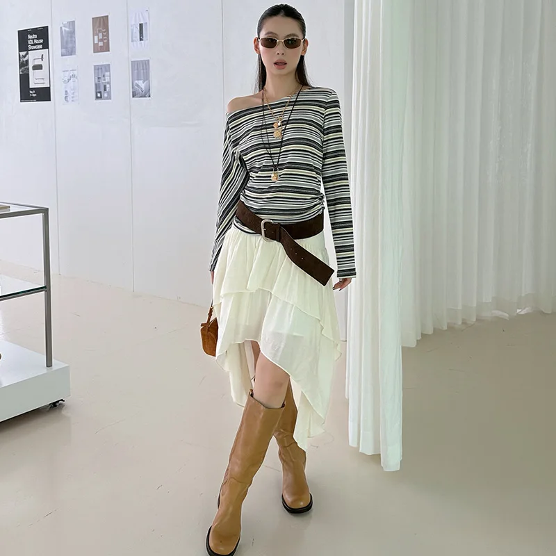 

2025 уличная повседневная однотонная двухслойная юбка, свободная юбка нестандартной формы