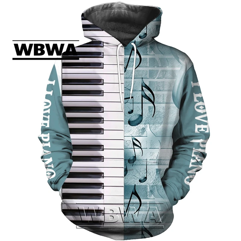 WBWA Fashion Novelty Streetwear Hoodie Men Pullover Shirts Musical Note 3D Print Hooded Sweatshirt Piano Harajuku Long Sleeve