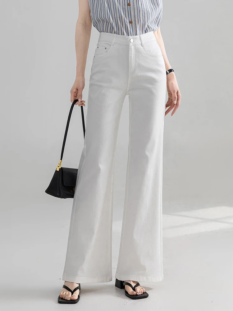 Roupas femininas retro casual branco jeans cintura alta calça longa elegante senhora denim flares calças mujer moda commute novo