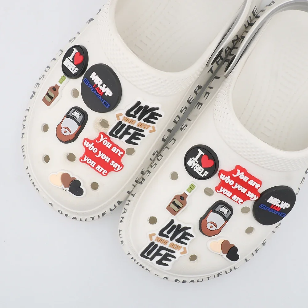 Shoe Accessories Charms Square Rotundity Short Sentence Shoe Decoration Buckles Pvc Three-color Heart Ornament Party Gift 1 Pc
