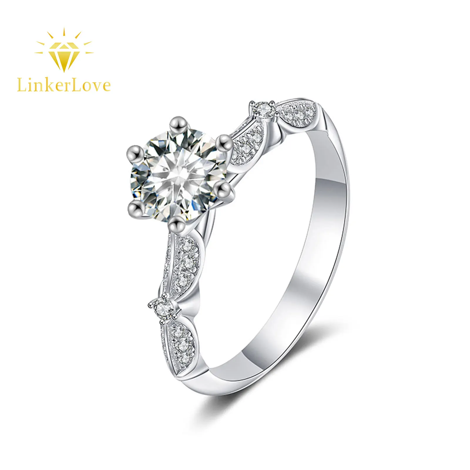 

LinkerLove S925 Sterling Silver 1CT Moissanite Engagement Ring for Women Floral Accent Wedding Band White Gold Plated Jewelry