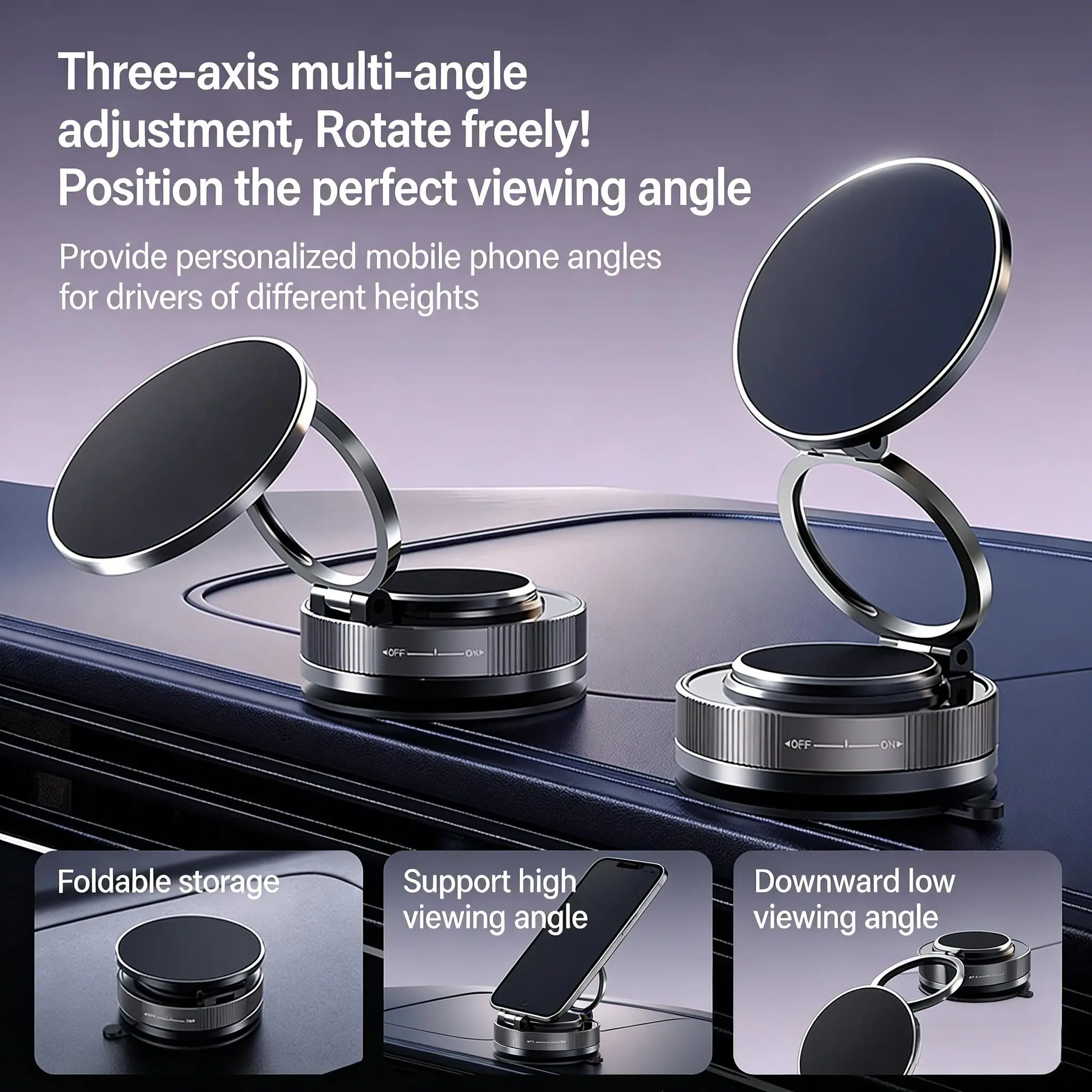 360° Adjustable Vacuum Magnetic Phone Holder Stand For Suction Cup Phone MountAdjustable Swivel Lock  For Car/Gym/Mirror image 3