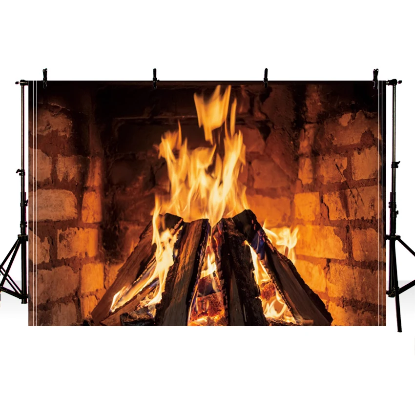 Fireplace Fire Flame Photography Background  Winter Wall firewood  Christmas Decoration Customize Studio Backdrops TV-03