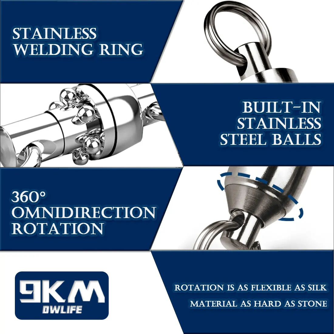 9KM 20Pcs Kugellager Wirbel Split Ring Edelstahl Angeln Wirbel Angeln Zubehör Terminal Tackle – Detail 2