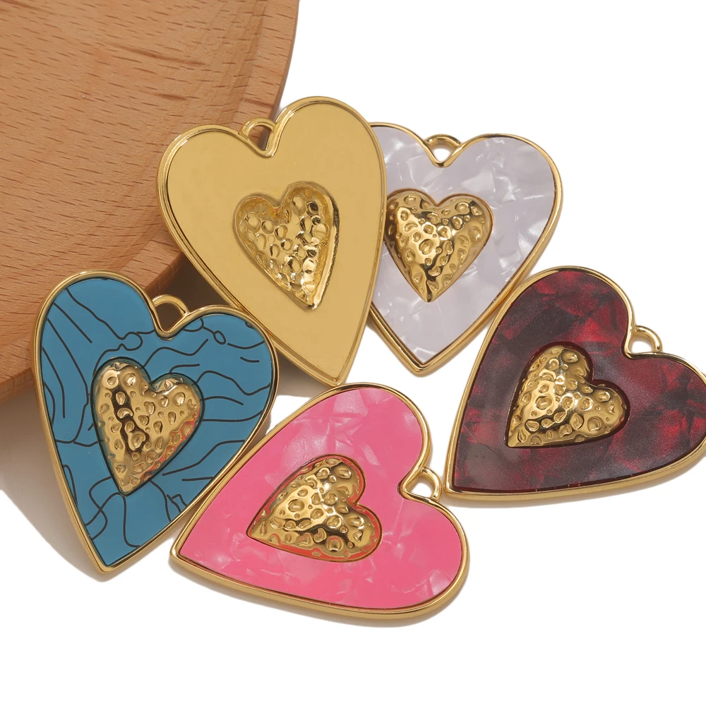 1 Pcs Stainless Steel Resin Heart Jewelry Charms Gold Plated for DIY Jewelry Making Necklace Bracelet Craft Material Wholesale image 3