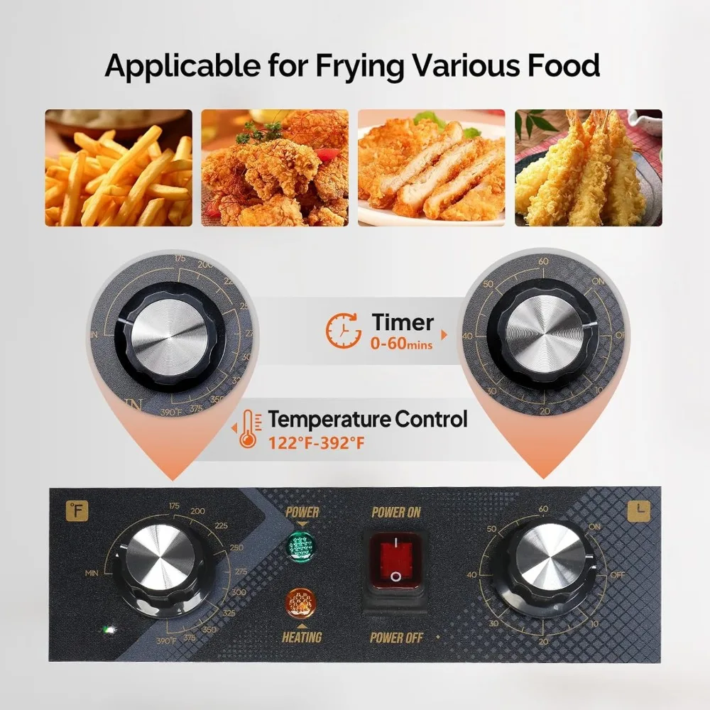 Dual Tank Commercial Deep Fryer Timer Overheat Protection Adjustable Feet, Temp Control & Baskets, Stainless Steel Countertop