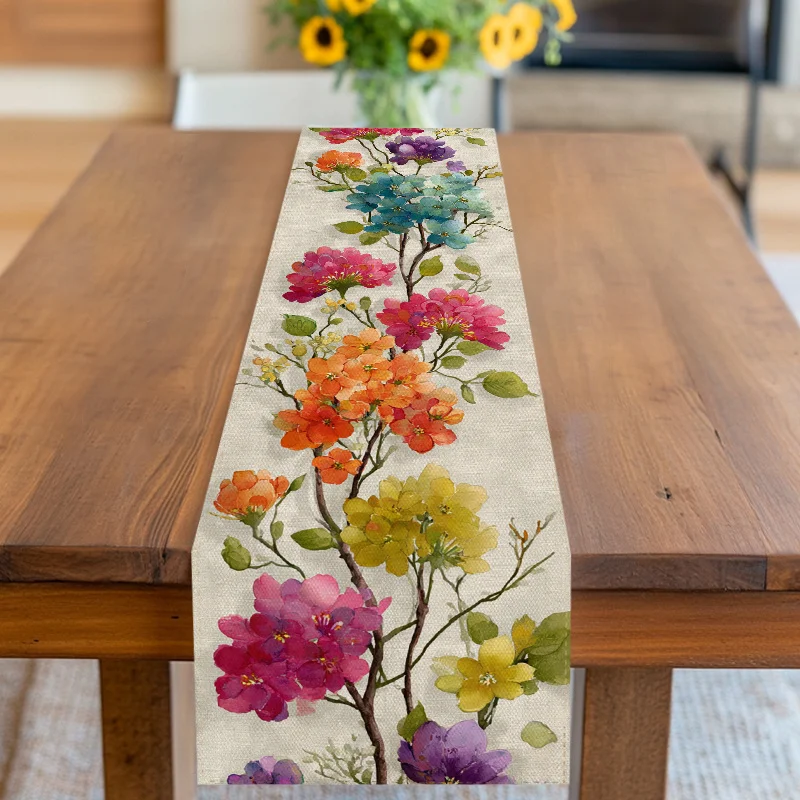 VIKAMA Watercolor Flower Table Runner Multi Tone for Valentine Wedding Anniversary Dining
