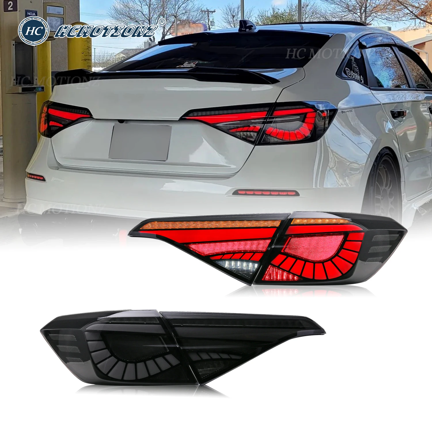 HCMOTIONZ Tail Lights for Honda Civc 11th Gen 2022-2024 Sedan DRL Animation Rear Lamps Asseories LED Back Lights Assembly