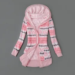 Women Fashion Printed Jacket Cardigan 2022 Spring Autumn Women's Zipper Color Matching Hooded Sweater Coat
