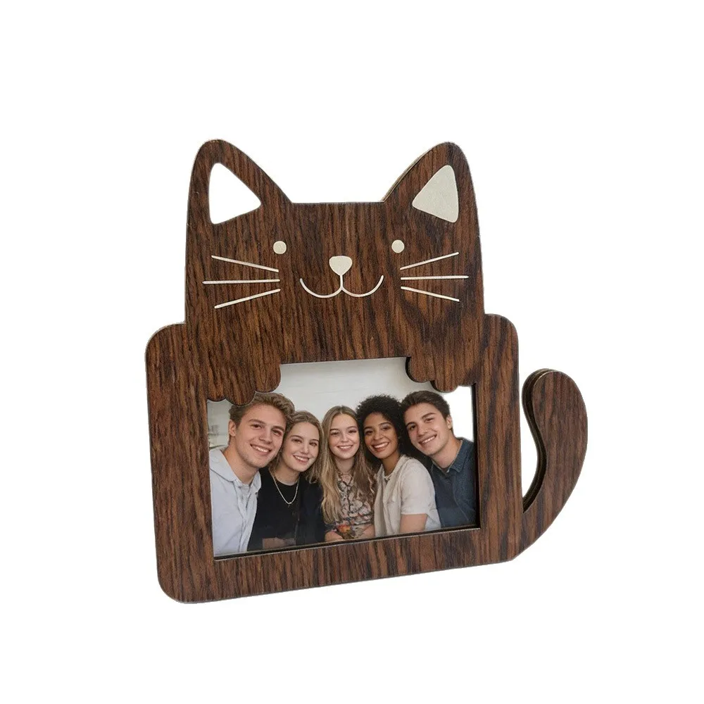 Cartoon Cat Bear Wooden Photo Frame Desktop Tabletop Picture Holder Home Ornament Family Memory Photo Display Gift