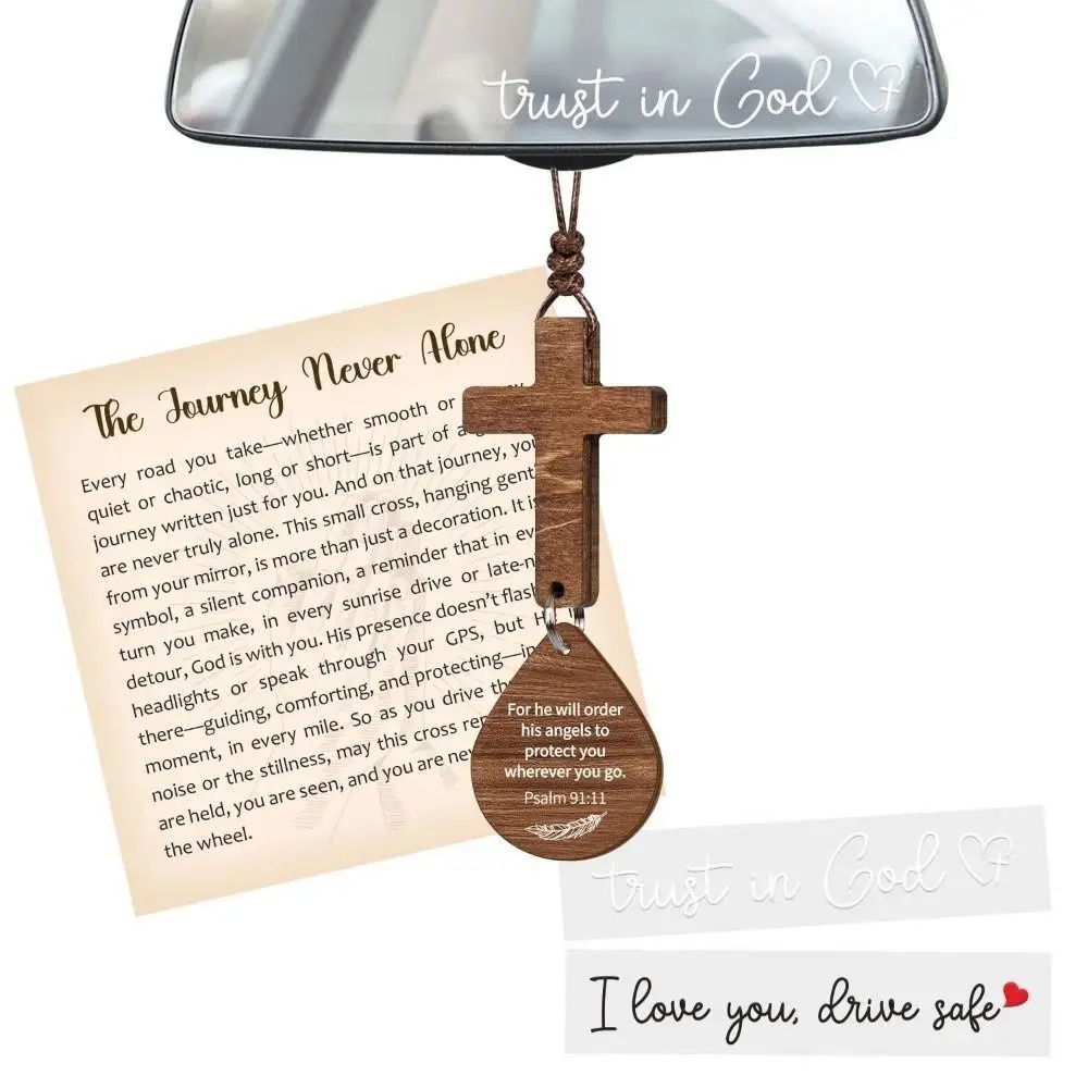 New With Pendant Car Rearview Mirror Hanging Lightweight Keychain Ornament Wood Cross Pendant Car Hanging Ornament Gift