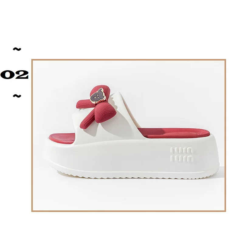 New fashion brand bear slippers women's thick sole mules clogs home slides shoes woman outdoor bow slippers platform scuff shoes - Image 3