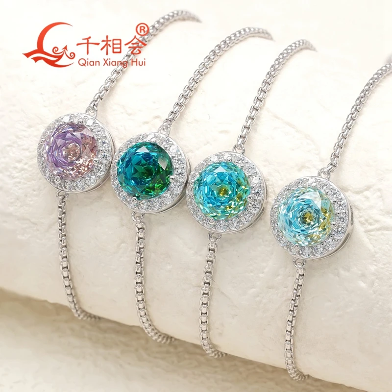 

Adjustable Blue Purple Eye Stone Bracelet 8mm round Shape with Mixed Special Colors S925 Silver Unique Dating Gift