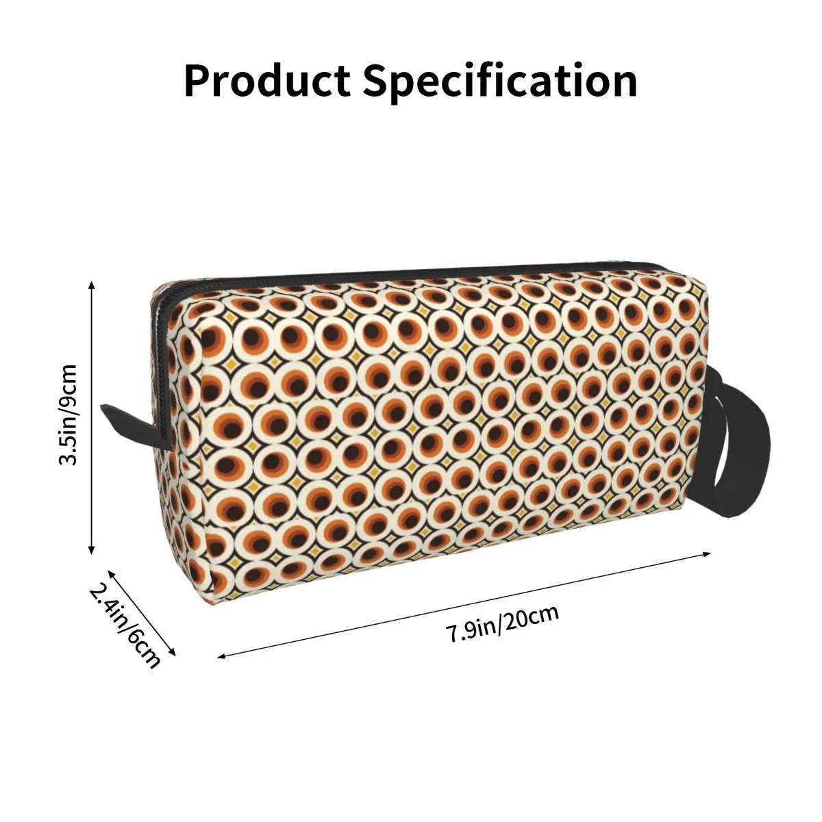 Orange Mid-Century Modern Circle Makeup Bag Cosmetic OrganizerToiletry Cosmetic Bag for Women Beauty Travel Pencil Case
