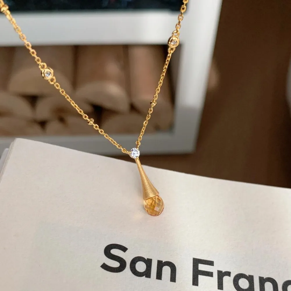 قلادة على شكل طقم من الزركون المصقول مطلية بالذهب للنساء مجوهرات #4