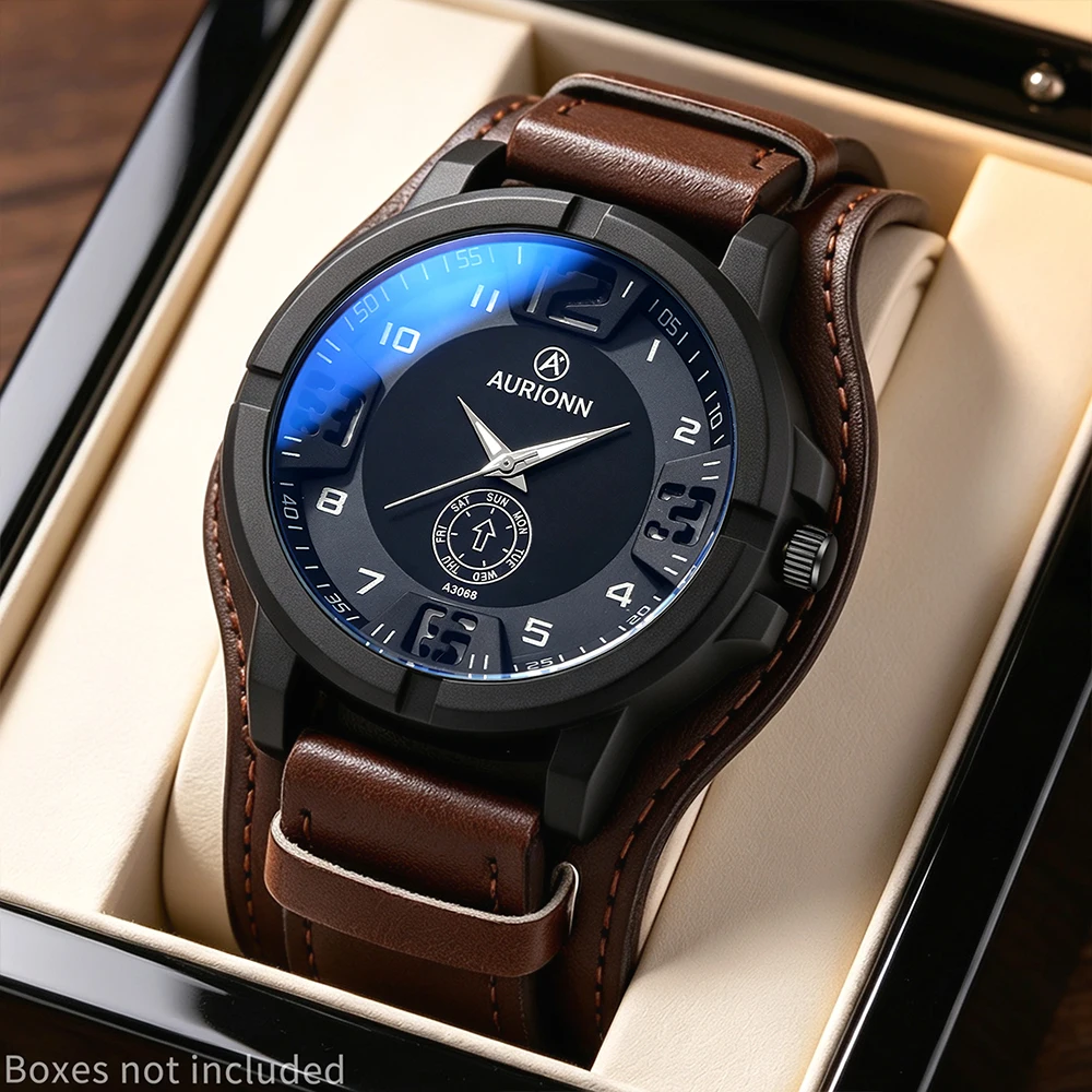 1pc New Fashionable Men's Watch Fashionable PU Leather Strap Quartz Watch Timer