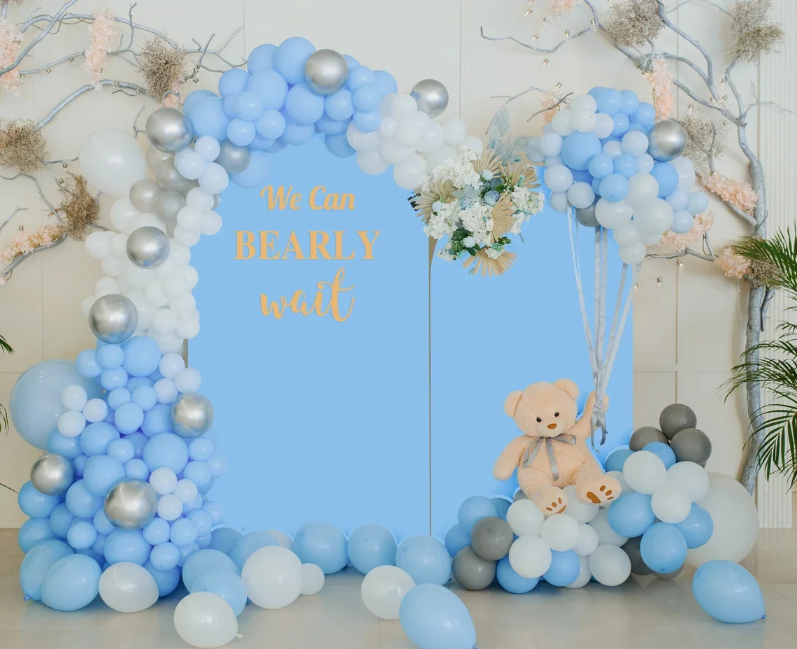 We Can Bearly Wait Custom Arch Backdrop Double Sided Fabric Cover Solid Color Nude Green Blue Birthday Party Wedding Decorations