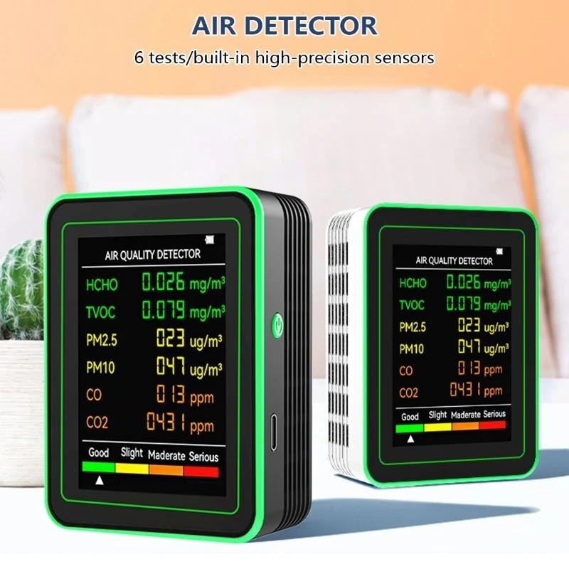 Professional Indoor Home Air Quality Sensing Measure CO2, Temperature, Humidity, TVOC, Formaldehyde, and HCHO Accurately 448A