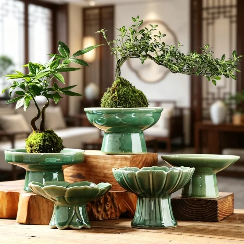 1PC Moss Ball Tray Ceramic Non-porous Chinese Ice-cracked Hydroponic Bottom Support Special Basin for Calamus Balls Bonsai