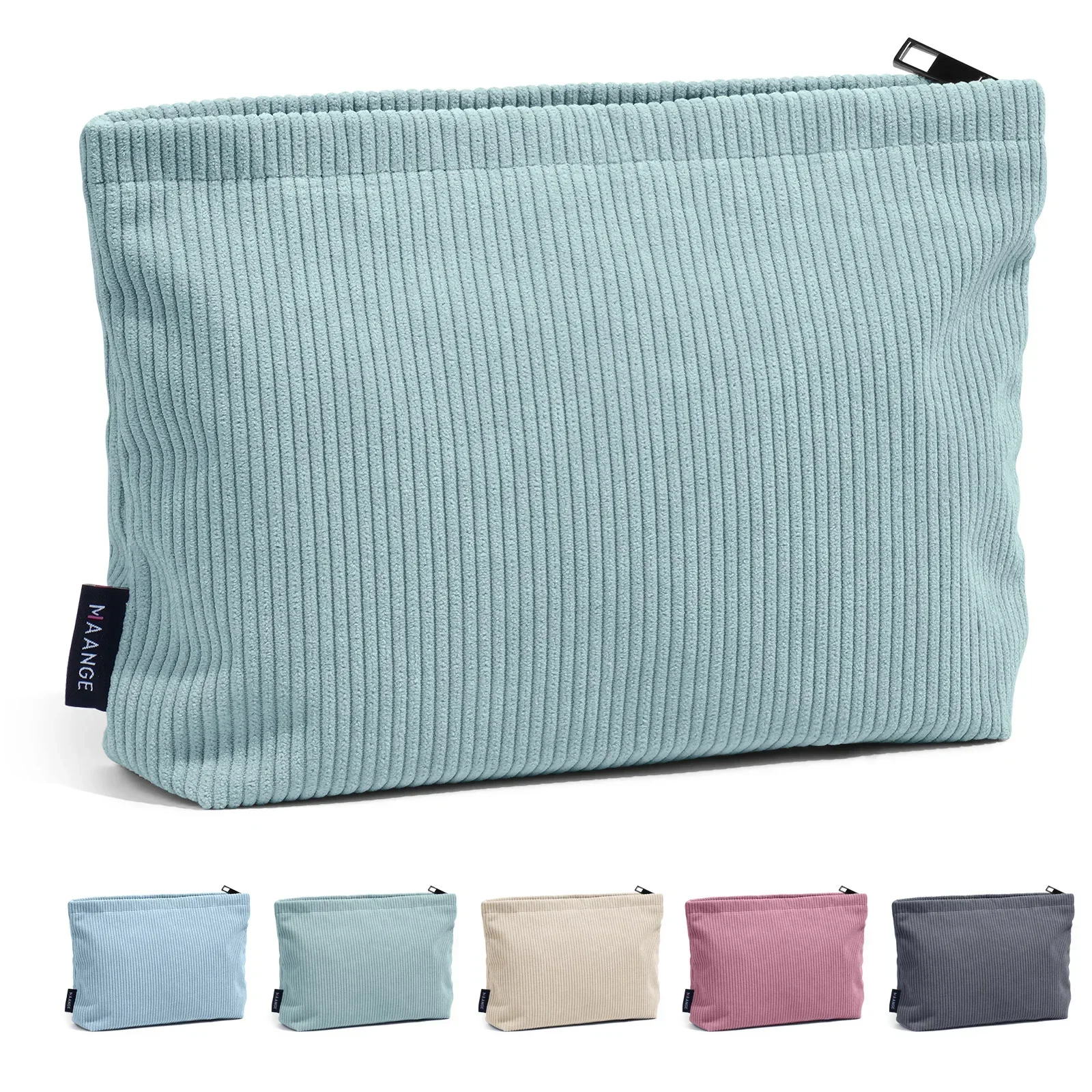 Sac à Cosmétiques de Voyage en Velours Côtelé, Sacoche de Rangement Portable de Maquillage, Pochette de Grande Capacité à Fermeture Éclair pour Femme