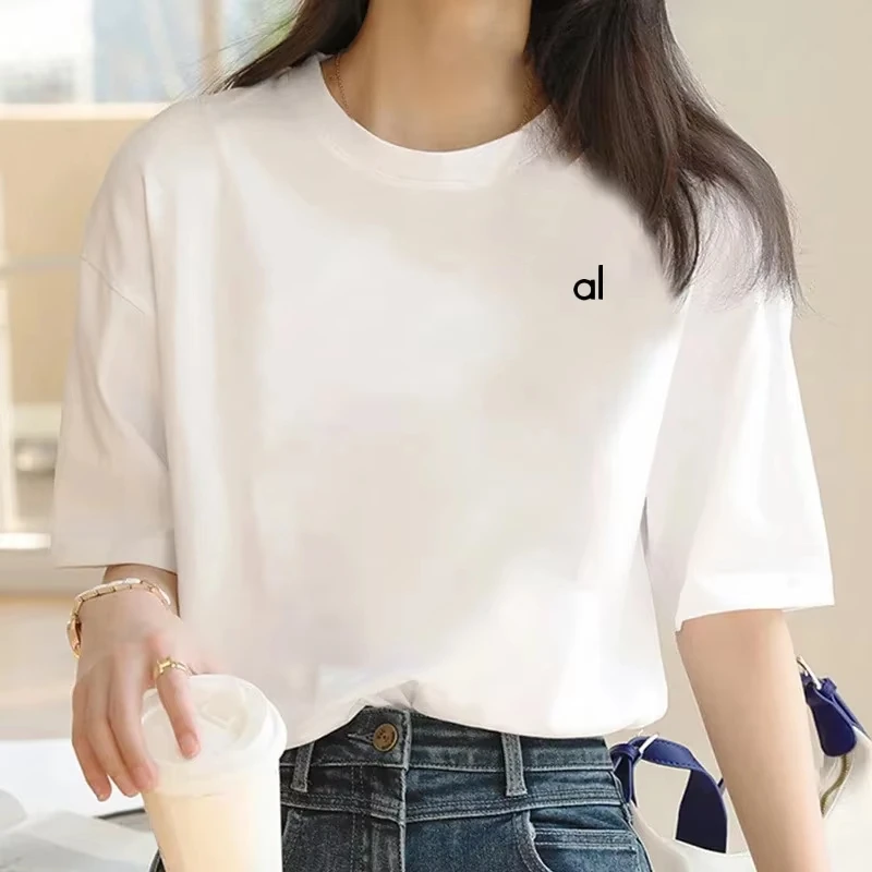 

2025 AL Sports yoga T-shirt women's gym cotton brand short-sleeved women's summer wear Y2k top