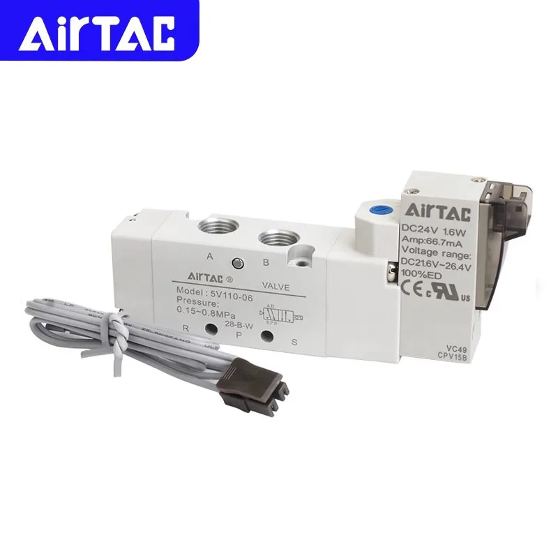 

AIRTAC Original Pneumatic Single Solenoid Valve 5/2 Way 5V110-06 5V210-08 5V310-10 5V410-15 Direction Control 12V 24V 110V 220V