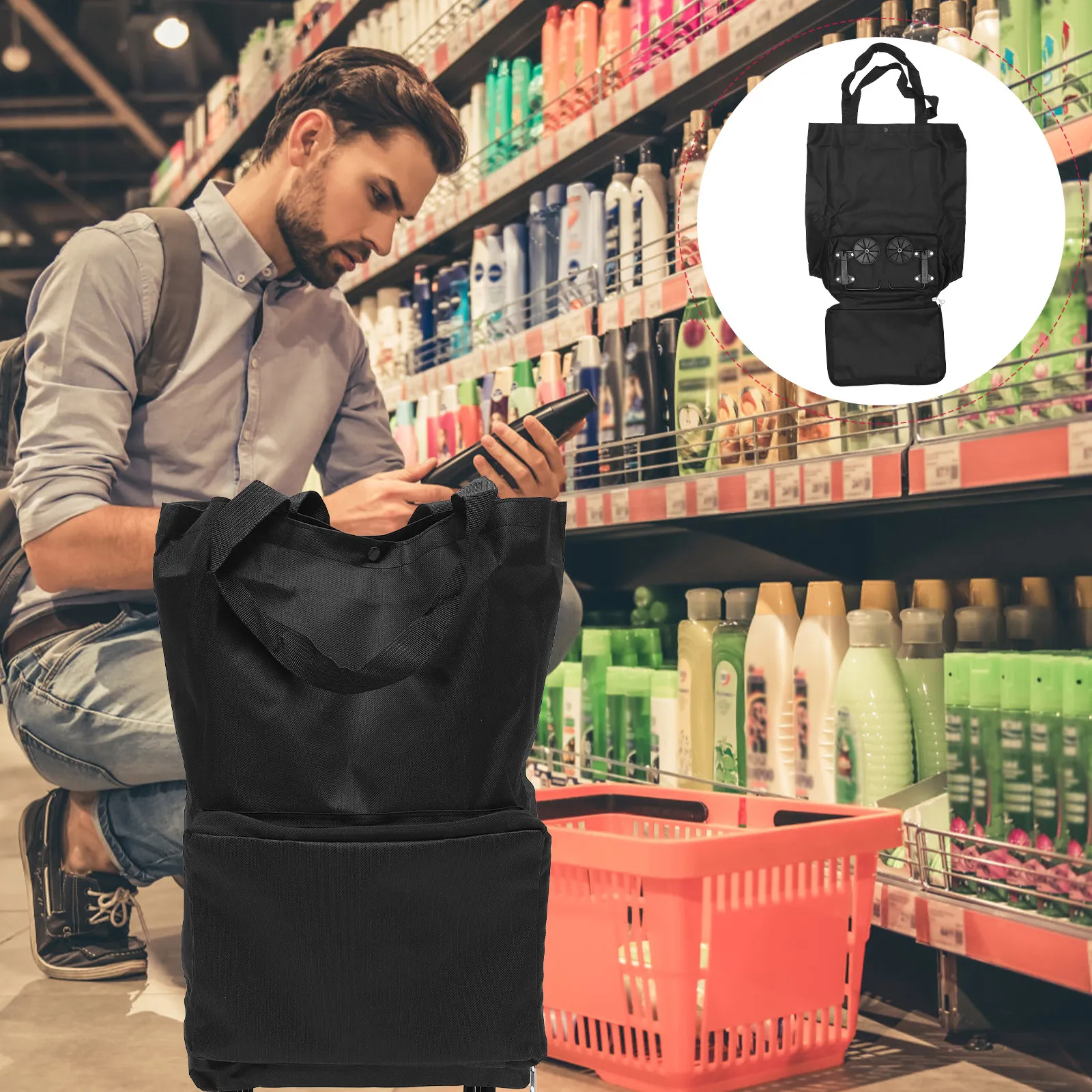Foldable Shopping Cart with Wheels for Car Trunk – Large Grocery Tote, Adult Folding Trolley Bag