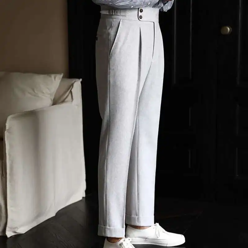 Pantaloni formali da uomo italiani Pantalones Hombre 2023 Dress pantaloni alla caviglia da uomo pantaloni dritti a vita alta britannici pantaloni sociali da uomo pantalone