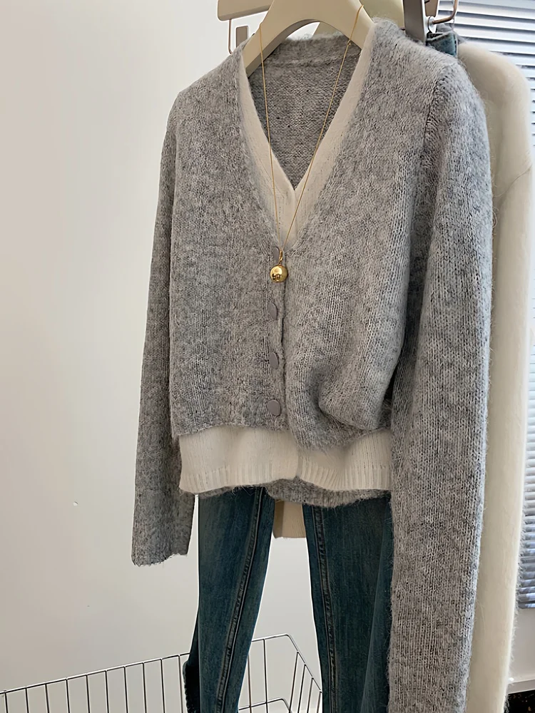 

Soft ey V-Ne Knitted Open Cardigan Women's Autumn Winter Lazy Sle High-End Feeling Loose Fit Sweater Coat Korean Sle