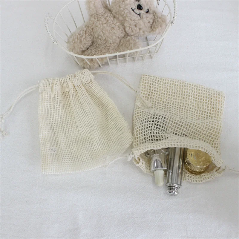 Daisy Embroidery Drawstring Storage Bag Mesh Pouch for Jewelry Cosmetics Candy Gift Packaging