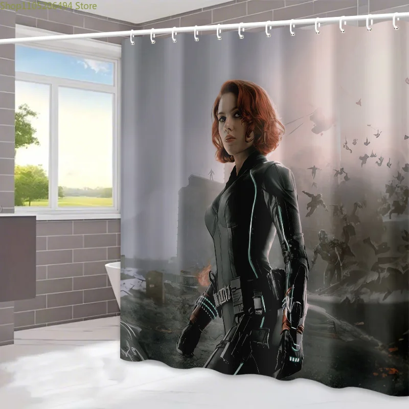 

1 шт. занавеска для душа Marvel Black Widow - мультяшный дизайн с 12 крючками, прочная полиэстеровая ткань, можно стирать в машине, яркие цвета.