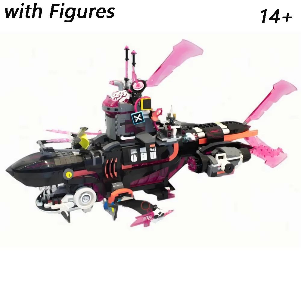 Serie creativa, 1413 Uds., modelo submarino de tiburón, bloques de construcción, juguetes educativos de montaje para niños, regalos de cumpleaños y Navidad