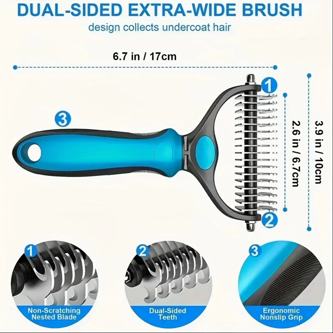 Extra Wide Stainless Steel Pet Grooming Brush - Double Sided Dog De-Shedding Tool, Non-Electric