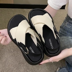 New 2024 Summer Women Platform Sandals High Platform Leather Flip Flops Beach Comfort Casual Thick Bottom Slides Sandals Woman