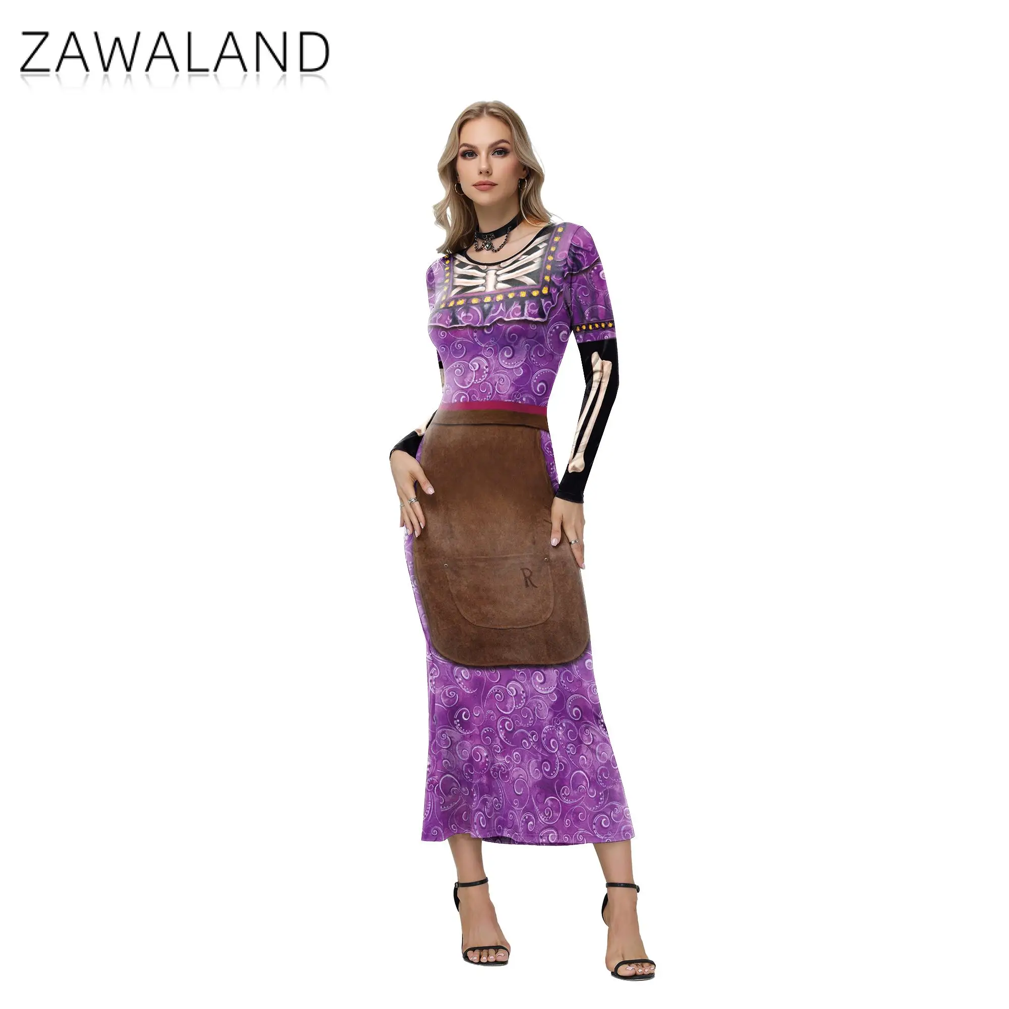 Zawaland تأثيري فيلم أنيمي ماما Imelda زي المرأة فستان طويل هالوين لعب الأدوار ازياء يوم الموتى زي حفلة تنكرية
