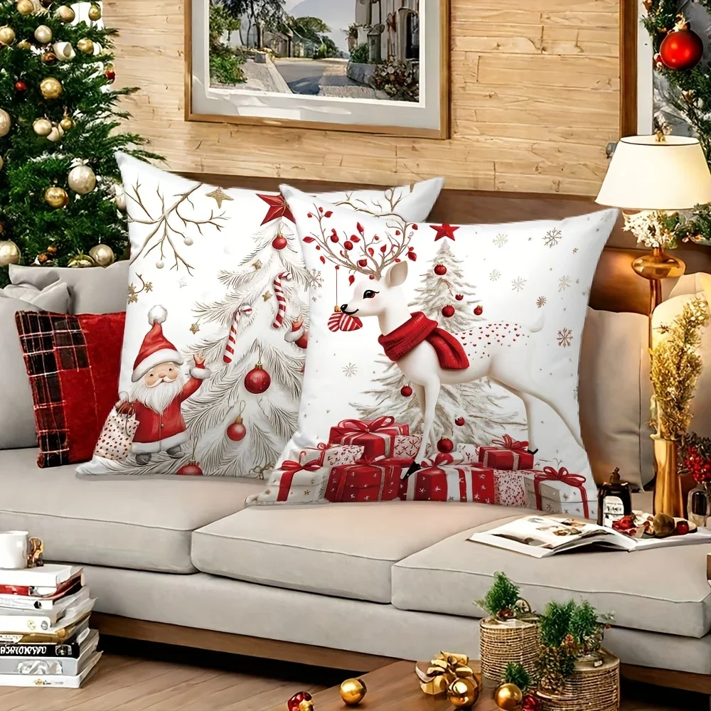 4pcs Festive Christmas Throw Pillow Covers, Featuring Santa, Snowman, Gnome Design for Home Sofa & Bedroom Decor (Covers Only)