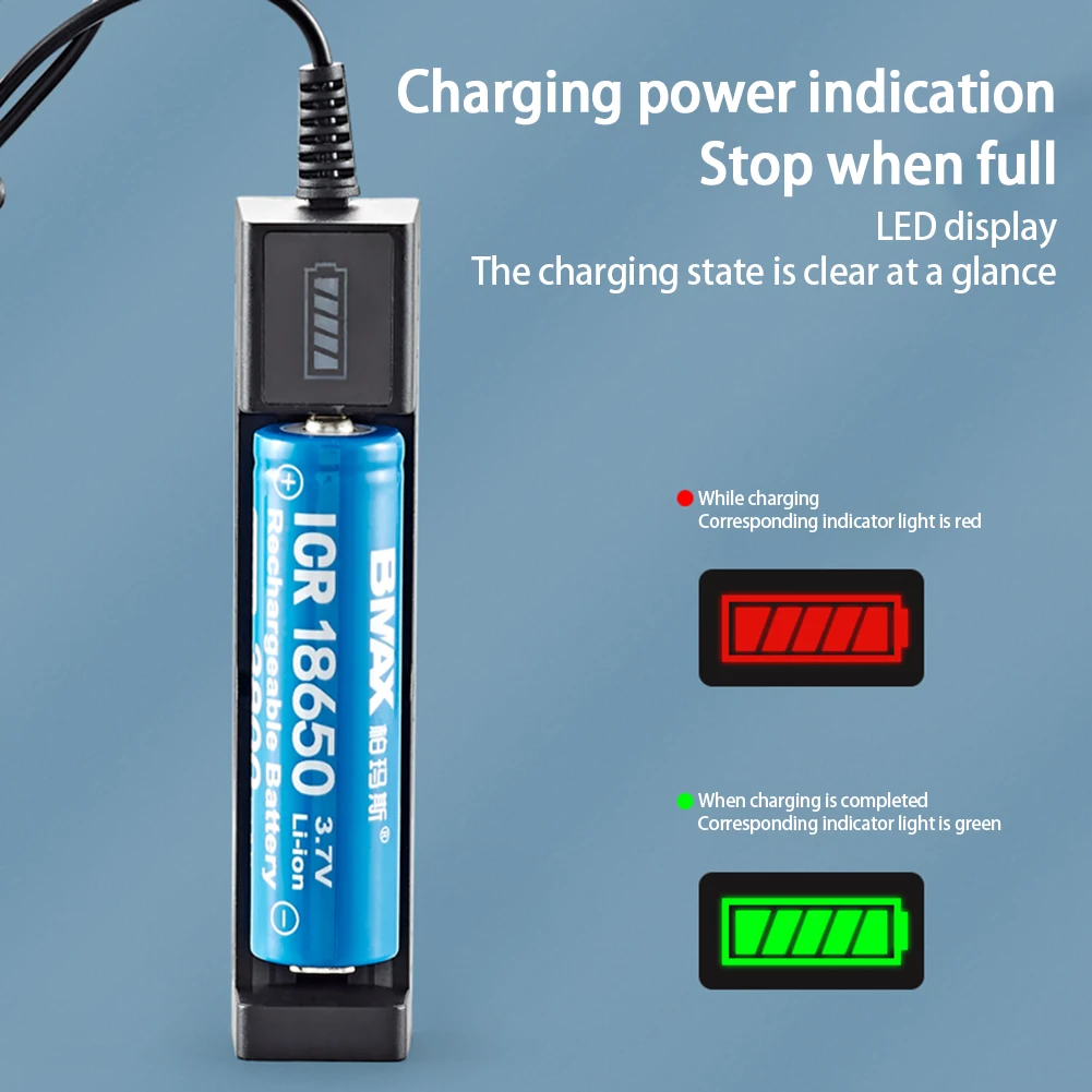 USB Smart Single Slot Ladegerät Lithium Ladegerät kleiner Lüfter Taschenlampe Batterie lade adapter mit Kontroll leuchte