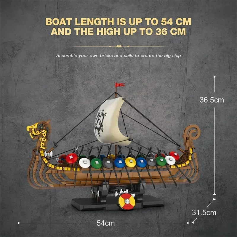 2547PCS Pirate Keelboat Building Blocks Classic Viking Warship Model Bricks Desktop Decoration Kids Educational Toy Holiday Gift