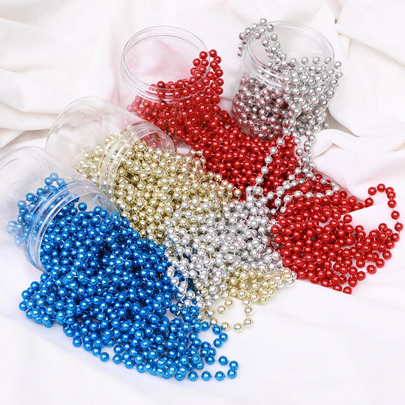 8m Christmas Decoration Bead Chain Red/Blue/Gold/Silver Beads Garland Christmas Tree Hanging Bead Pearl Ornament Christmas Decor