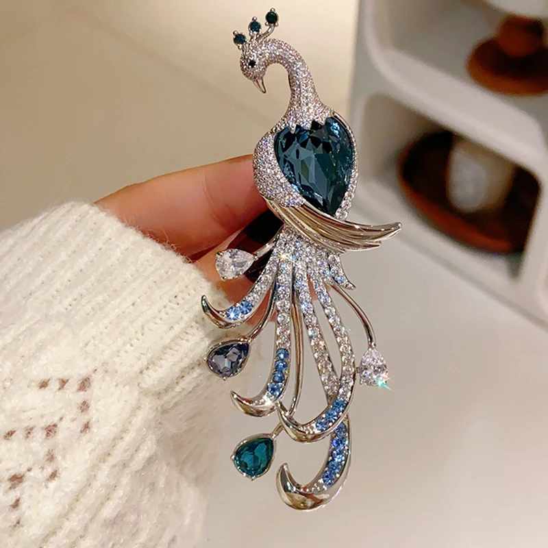 Exquisite Peacock Rhinestone Brooch, Elegant Clothing Pin Delicate Jewelry Gift for Women