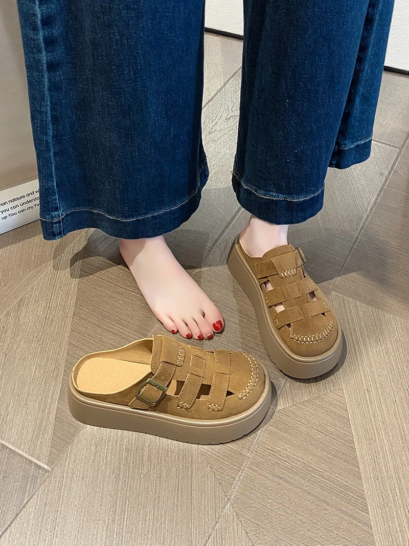 Chinelos Abertos Boken para Mulheres, Novos Chinelos de Verão com Solado Grosso, Chinelos Woven Slip-On, Calçados Boken Respi...