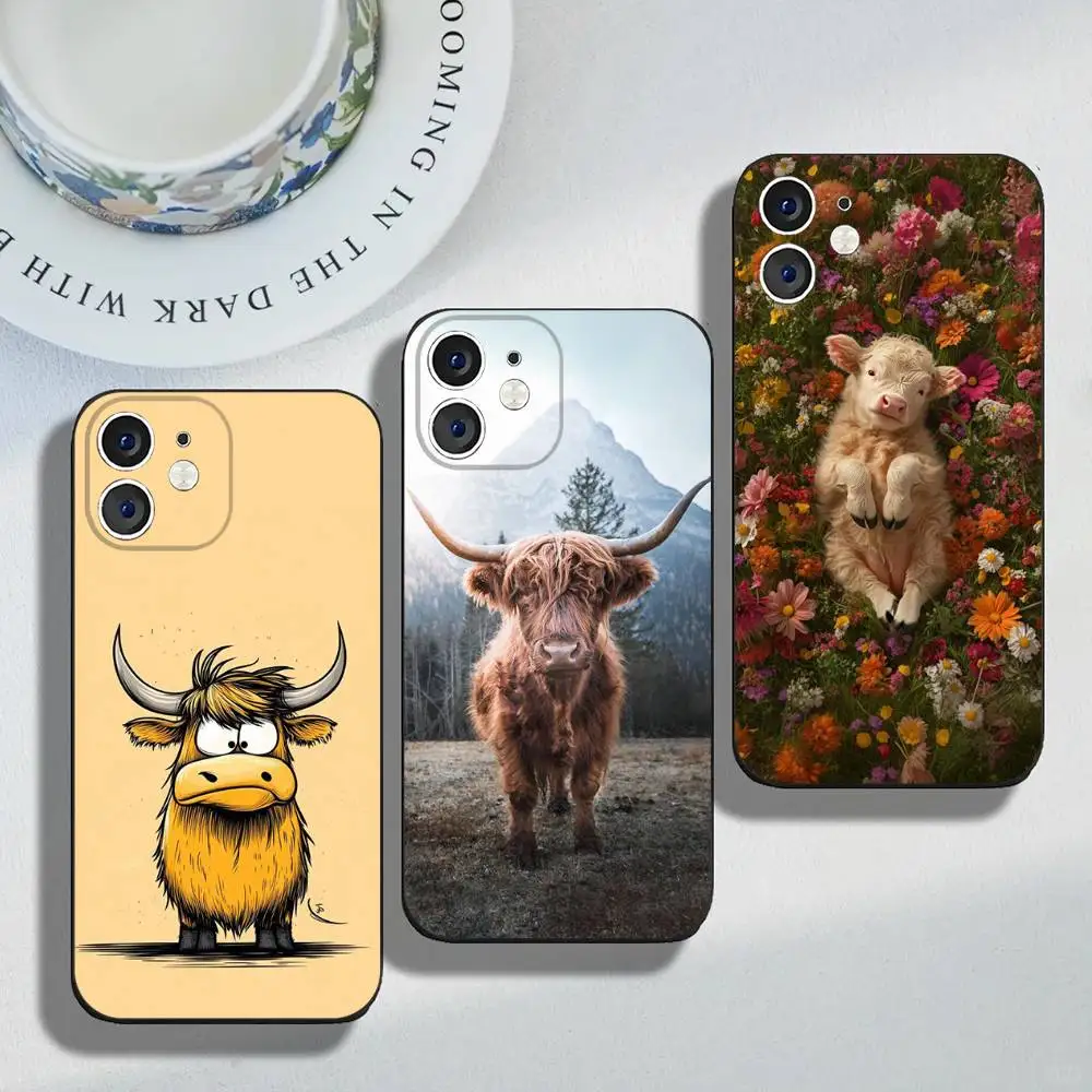 Cool Highland Cow Phone Case For iPhone 17 16,15,14,13,12,11,Pro,Max,Plus,Mini Soft Black Cove