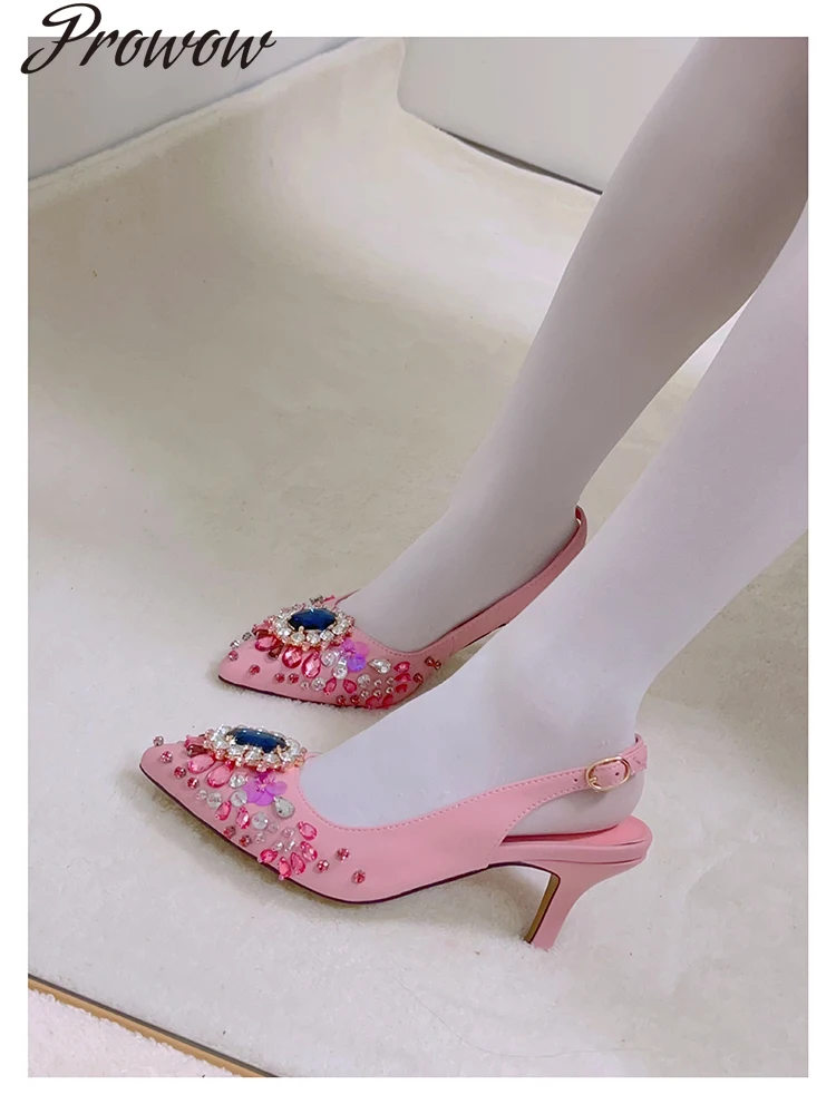 Temperament Rhinestone Pointed High Heel Heel Sandals Shoes Women Zapatos Mujer