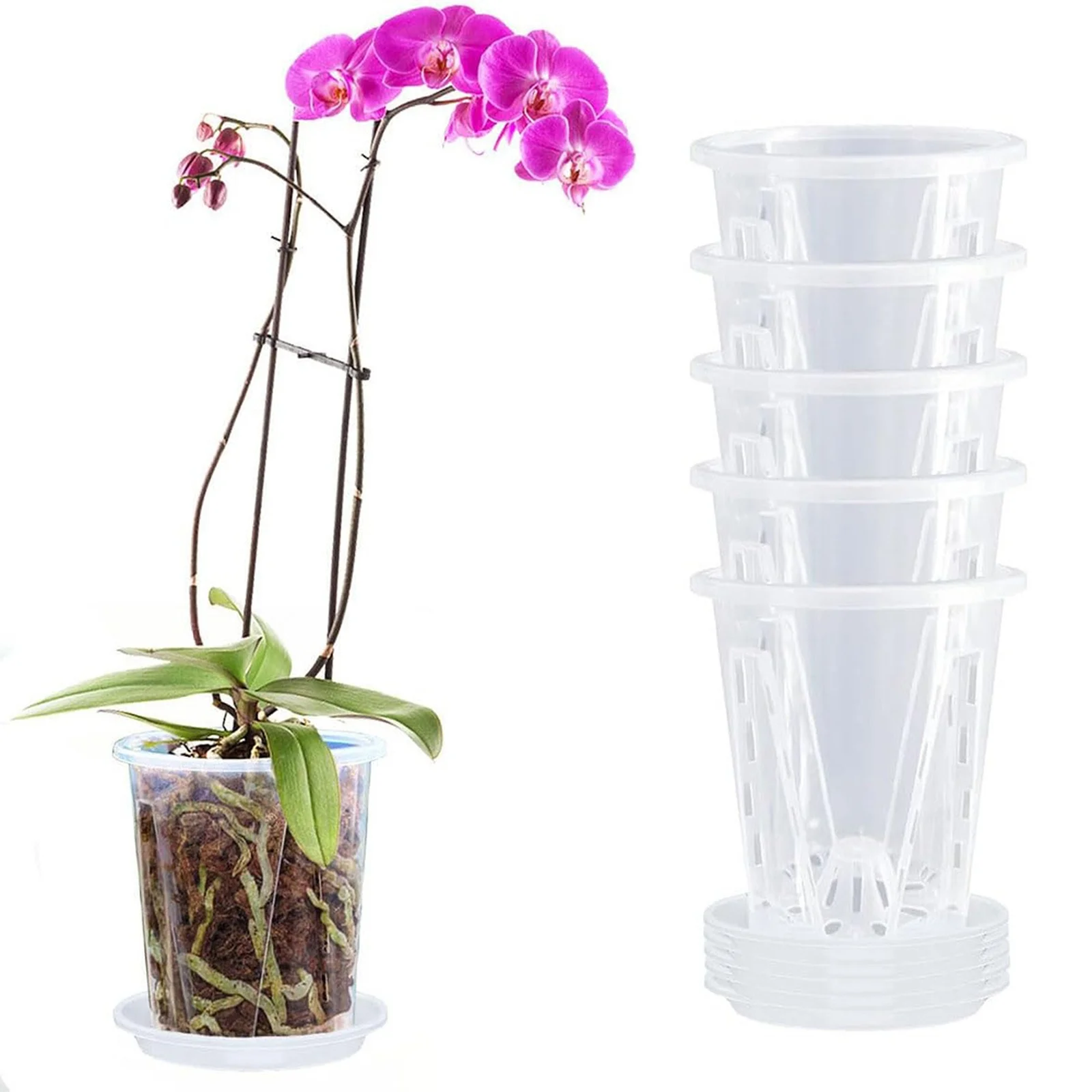 Clear Plastic Flower Plant Pots with Drainage Holes Transparent Nursery Containers for Phalaenopsis Moss and Rooting Plants