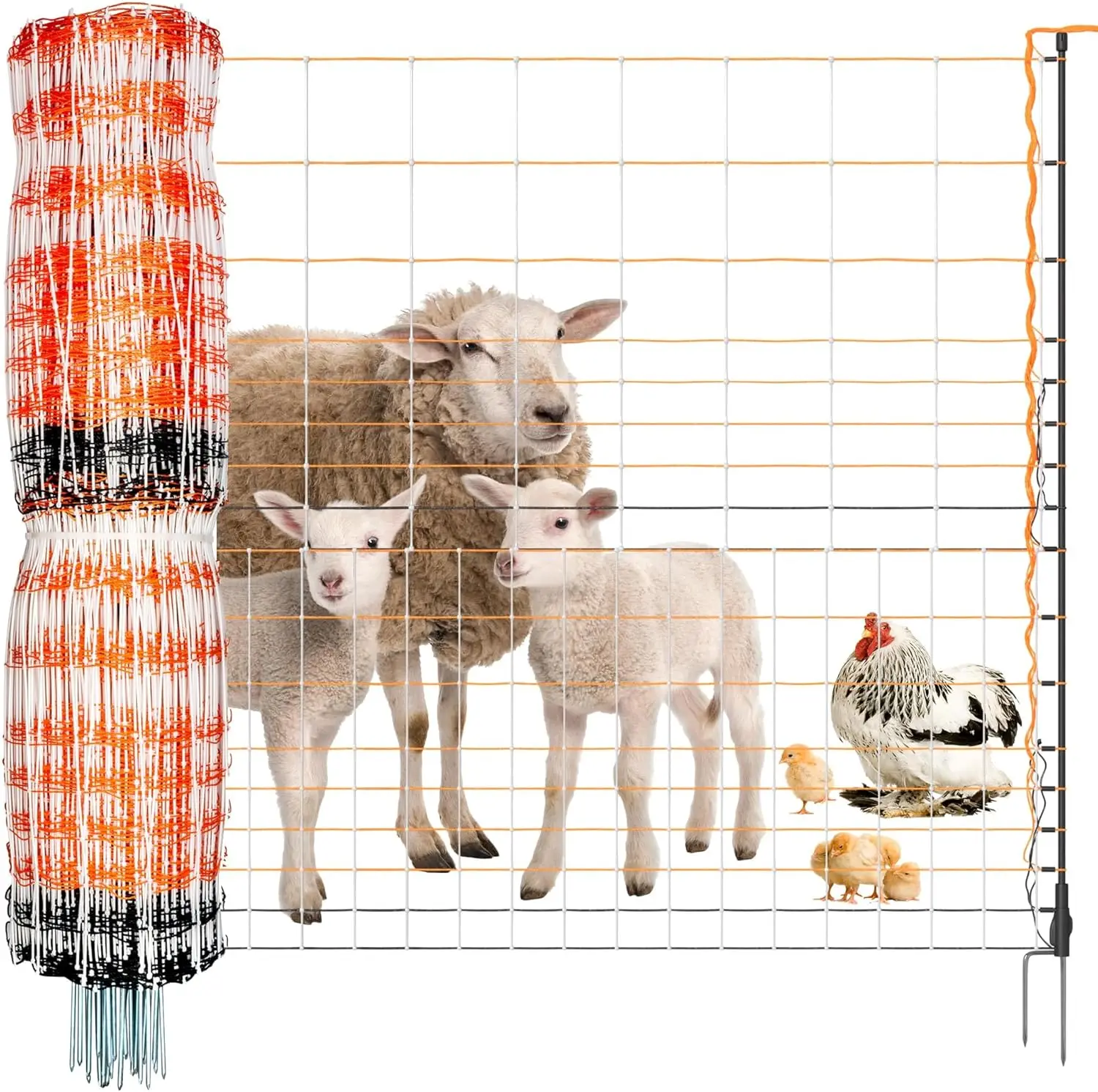 

Premium Semi-Rigid Electric Poultry Netting Fence 48" x 164' - Portable Pre-Assembled Electric Fencing for Chicken Sheep Goats