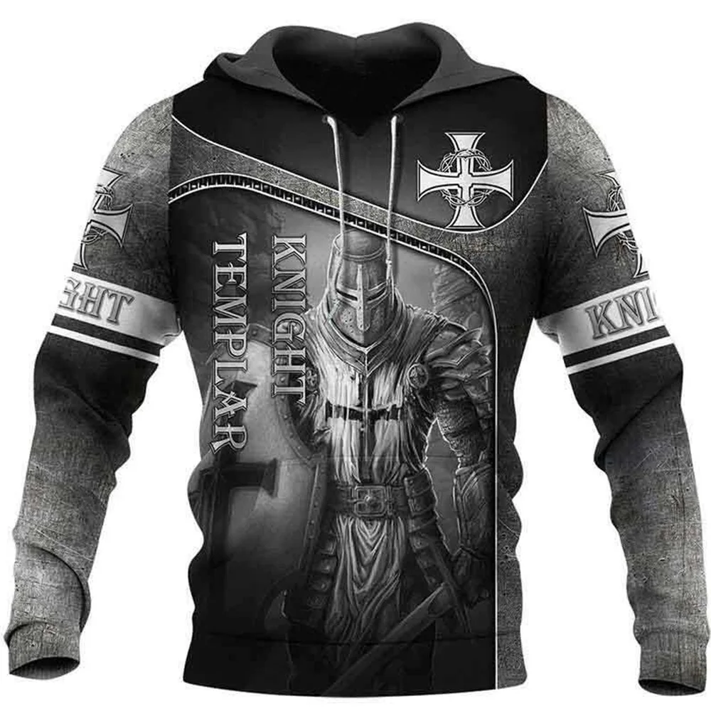 Knights Templar 3d Print Men's Laxity Hoodie Casual Oversized Pullover Popular Streetwear Fashion Sweatshirt Trend Men Clothing view 3