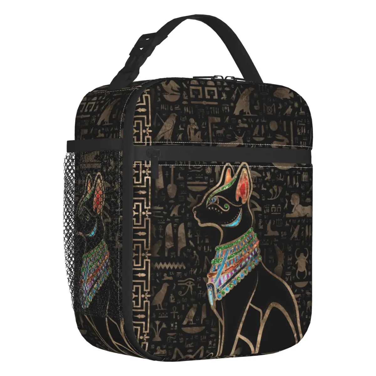 Egyptian Cat Bastet Insulated Lunch Tote Bag for Women Ancient Egypt Goddess Portable Cooler Thermal Food Lunch Box School