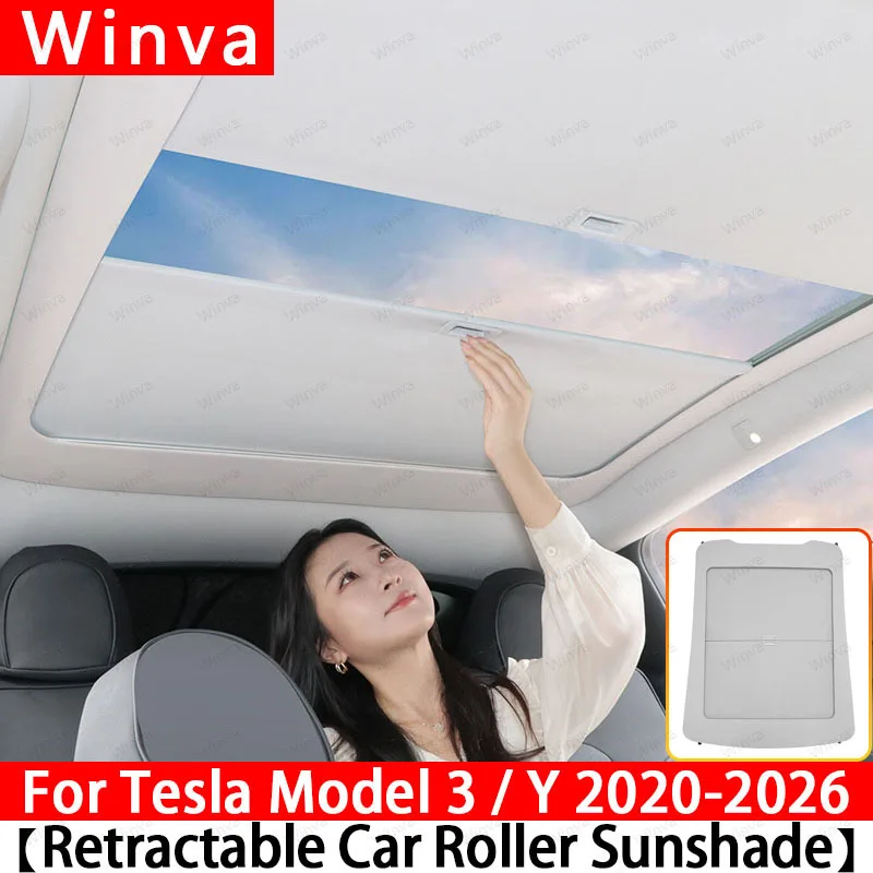 

Retractable Panoramic Sun Visor for Compatible with Model Y Juniper 2025 2026& Model 3 2020-2024 Highland Anti-UV Sunshade