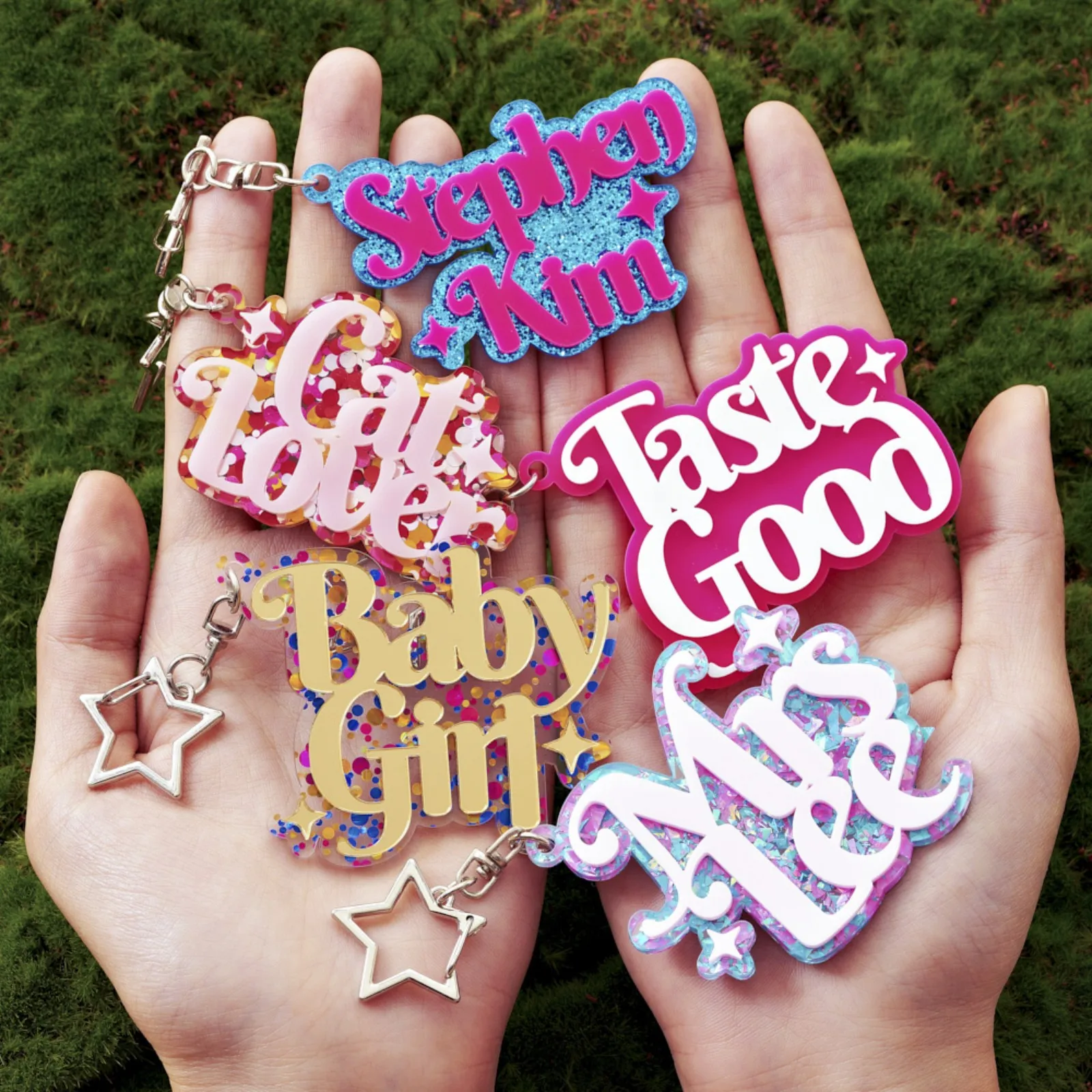 Double Layer Acrylic Keychain for Women, Punk Charm